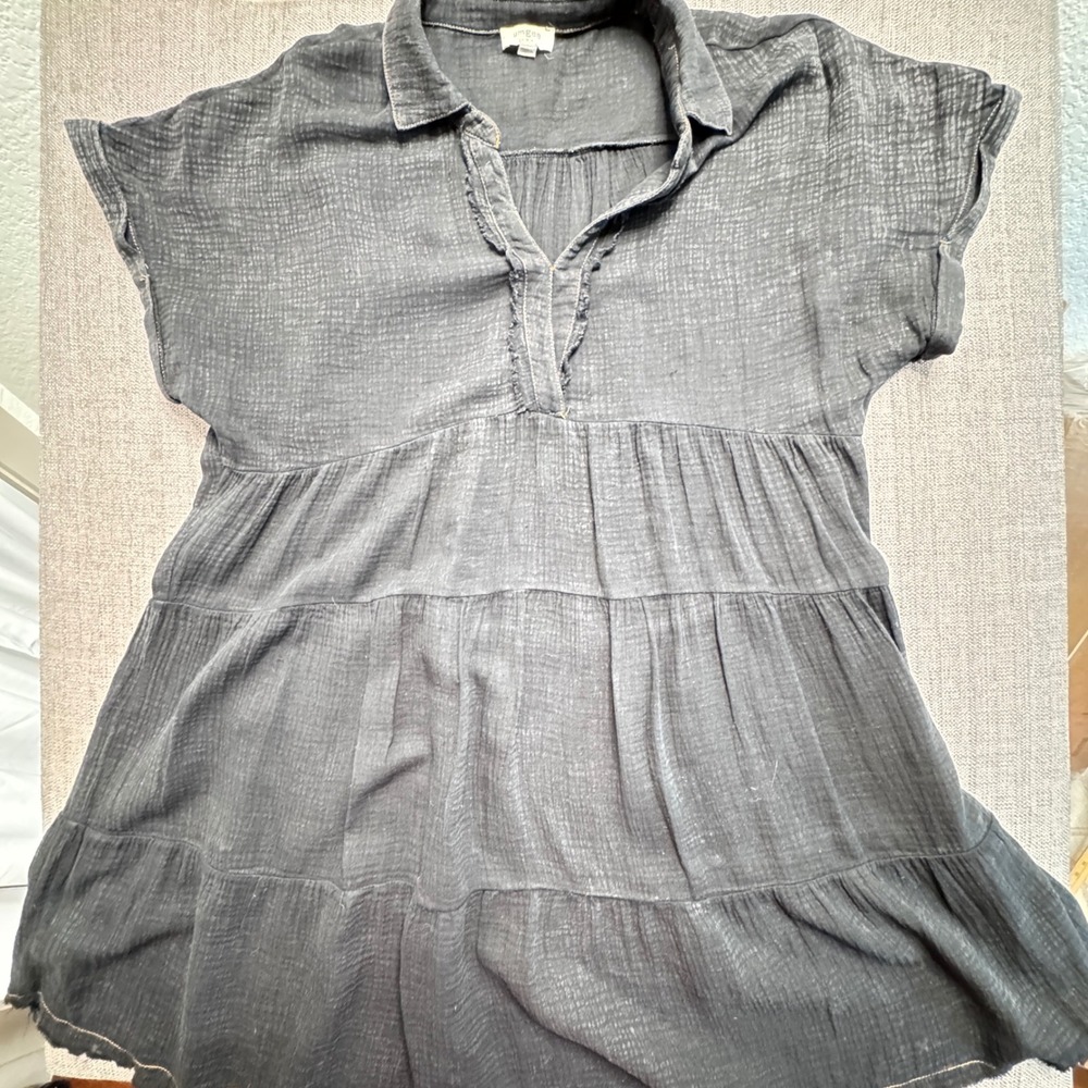 Umgee USA Women Black Cotton Gauze Tiered Babydoll Mini Dress Large K6389
